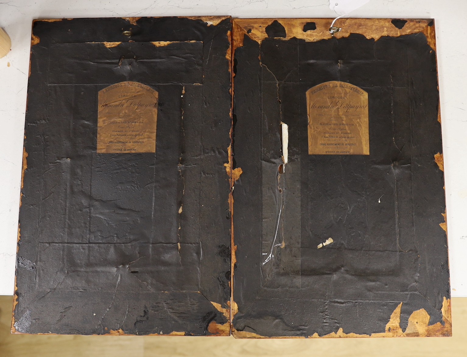 A pair of early 20th century framed Limoges ‘pâté sur pâté’ plaques, monogram mark, 41x27cm incl frame